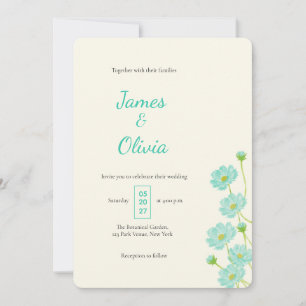 Elegant Teal Blue Watercolor Floral Spring Invitation