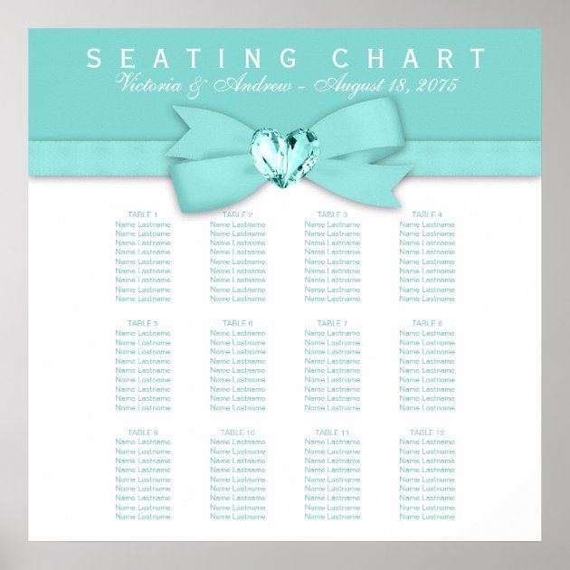 Elegant Teal Blue Wedding Seating Chart Poster