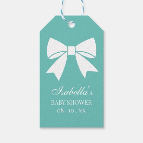 Elegant Teal Blue White Bow Baby Shower Thank You Gift Tags