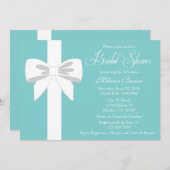 Elegant Teal Blue White Ribbon Bridal Shower Invitation (Front/Back)