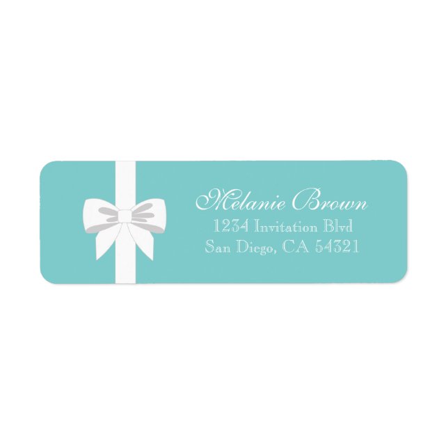 Elegant Teal Blue White Ribbon Label (Front)