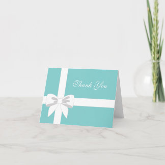 Elegant Teal Blue White Ribbon Thank You