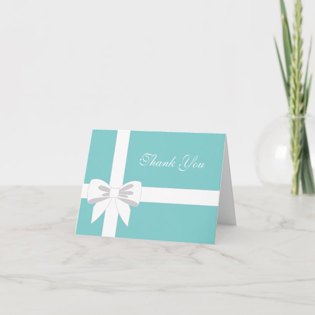 Elegant Teal Blue White Ribbon Thank You (Front)