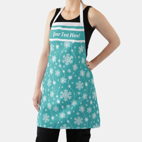 Elegant Teal Blue Winter White Snowflake Pattern Apron