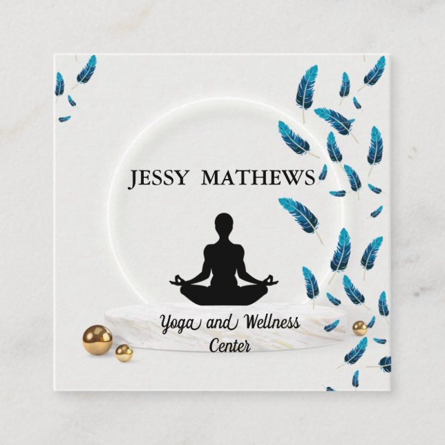 ELEGANT TEAL BLUE ZEN MEDITATION YOGA POSE SQUARE BUSINESS CARD (Front)