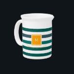 Elegant Teal Blues White Striped Monogram B & B Beverage Pitcher<br><div class="desc">Elegant Teal Blues and White Striped Monogram Bed & Breakfast beverage pitcher. Are you running a small Bed & Breakfast place or thinking about it? This elegant, classic striped design in various teal blues and white with orange accents will help you brand your venture with bright and cheerful colors. Add...</div>