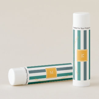 Elegant Teal Blues White Striped Monogram B & B Lip Balm