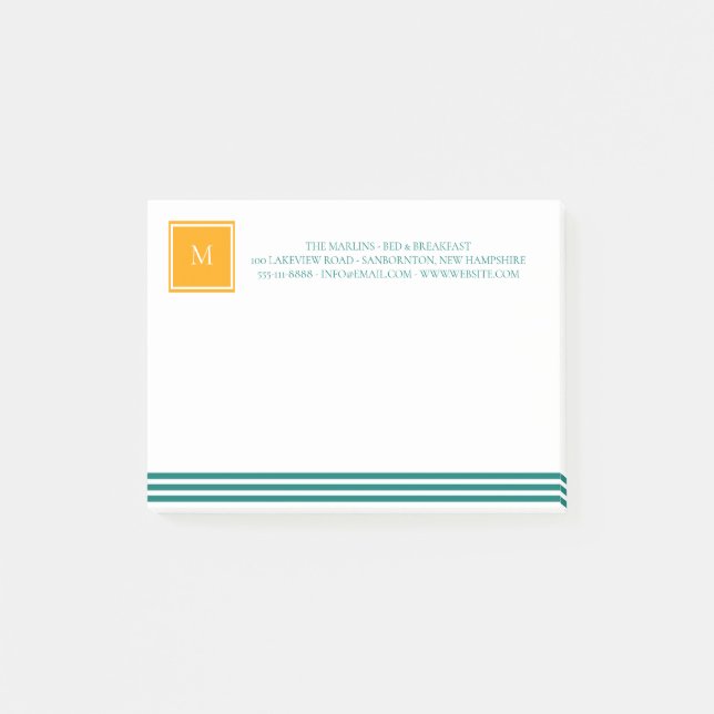 Elegant Teal Blues White Striped Monogram B & B  Post-it Notes (Front)