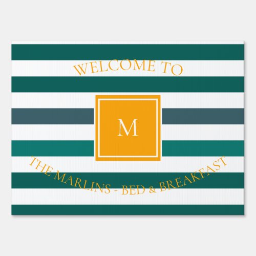 Elegant Teal Blues White Striped Monogram B  B Sign