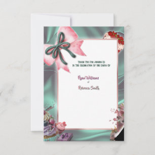 Elegant Teal & Blush Floral Wedding Thank You Card