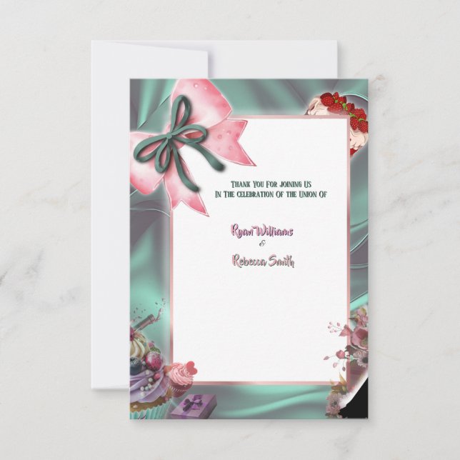 Elegant Teal & Blush Floral Wedding Thank You Card (Front)