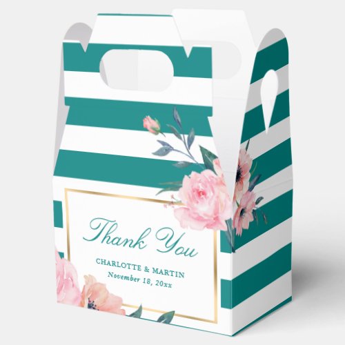 Elegant Teal Blush Pink Floral Wedding Favor Boxes