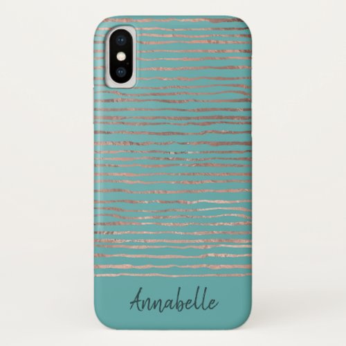 Elegant Teal Blush Pink Rose Gold Modern Stripes iPhone XS Case