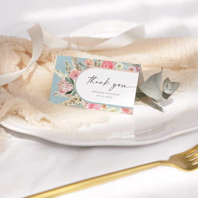 Elegant Teal Bohemian Floral Thank You Card (Creator Uploaded)