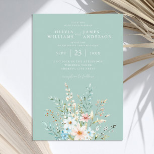 Elegant Teal Boho Chic Wildflower Floral Wedding Invitation
