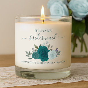 Elegant Teal Boho Roses Bridesmaid Wedding Favor Scented Candle