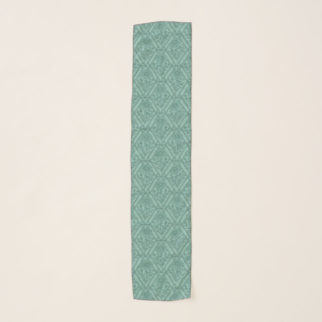 Elegant Teal Botanical Daisy Geometric Art Scarf (Front)
