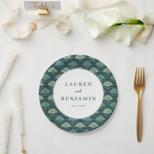 Elegant Teal Botanical Motiff Paper Plates