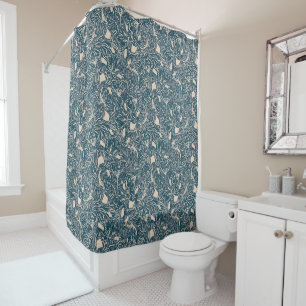 Elegant Teal Botanical Swirl Seamless Pattern Shower Curtain