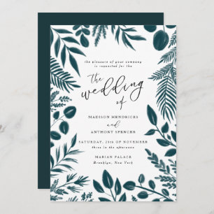 Elegant Teal Botanical Wedding Invitation