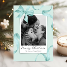 Elegant Teal Bow Photo Christmas