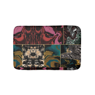 Elegant Teal Burgundy Gold Marble Liquid Abstract Bath Mat