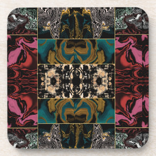 Elegant Teal Burgundy Gold Marble Liquid Abstract Beverage Coaster