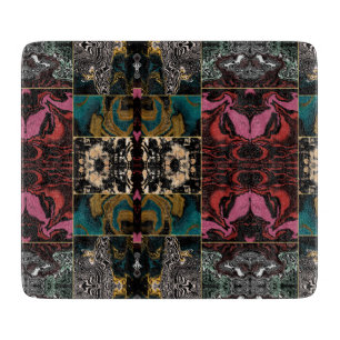 Elegant Teal Burgundy Gold Marble Liquid Abstract Cutting Board