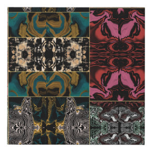 Elegant Teal Burgundy Gold Marble Liquid Abstract Faux Canvas Print