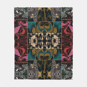Elegant Teal Burgundy Gold Marble Liquid Abstract Fleece Blanket