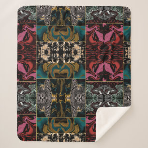 Elegant Teal Burgundy Gold Marble Liquid Abstract Sherpa Blanket
