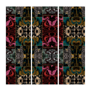 Elegant Teal Burgundy Gold Marble Liquid Abstract Triptych