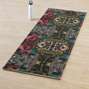 Elegant Teal Burgundy Gold Marble Liquid Abstract Yoga Mat