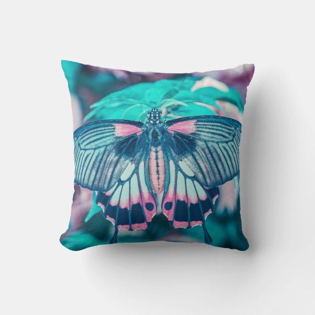 Elegant Teal Butterfly Close-up | Throw Pillow (Front)
