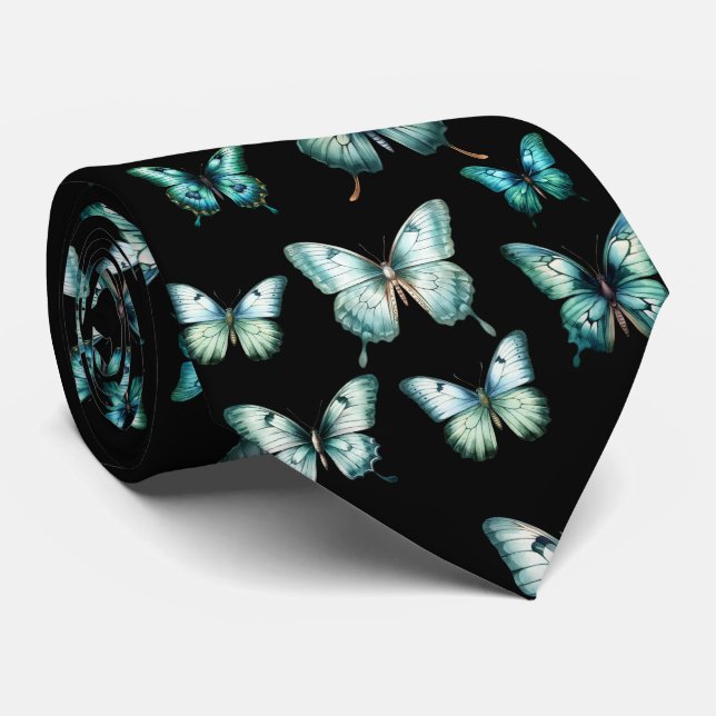Elegant Teal Butterfly Neck Tie (Rolled)