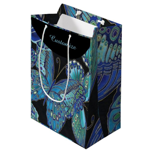 Elegant Teal Butterfly Pattern Gift Bag (Front Angled)