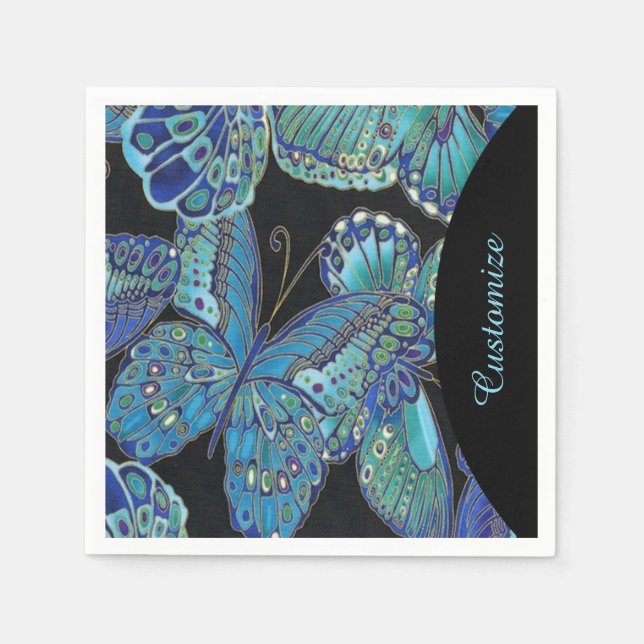 Elegant Teal Butterfly Pattern Napkins (Front)