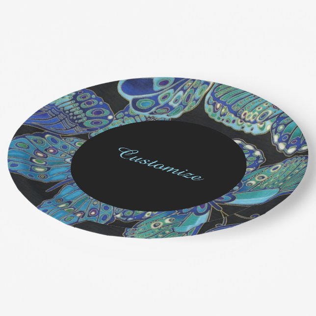 Elegant Teal Butterfly Pattern Paper Plates (Angled)