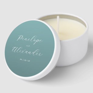 Elegant Teal Calligraphy Mini Candle Favors