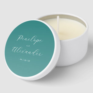 Elegant Teal Calligraphy Mini Candle Favors