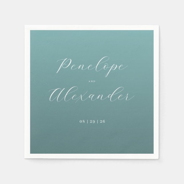 Elegant Teal Calligraphy Napkins (Front)
