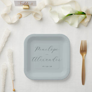 Elegant Teal Calligraphy Paper Plates