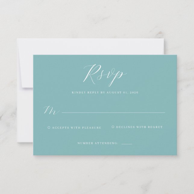 Elegant Teal Calligraphy RSVP Card (Front)