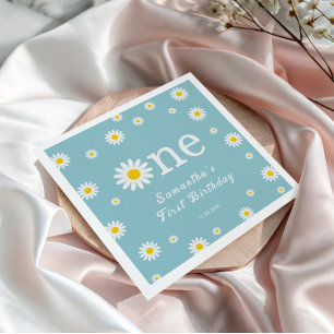 Elegant Teal Chamomile Daisy Flower Birthday Napkins