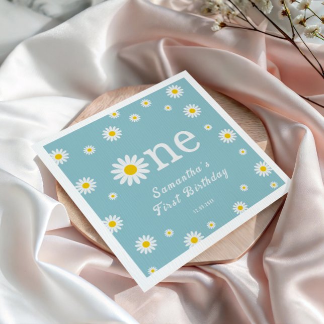Elegant Teal Chamomile Daisy Flower Birthday Napkins (Creator Uploaded)