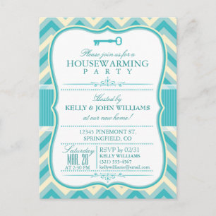 Elegant Teal Chevron Housewarming Postcard Invite