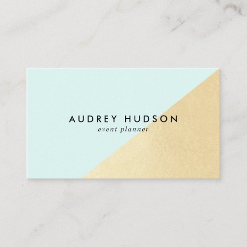 Elegant teal chic gold foil color block geometric business card