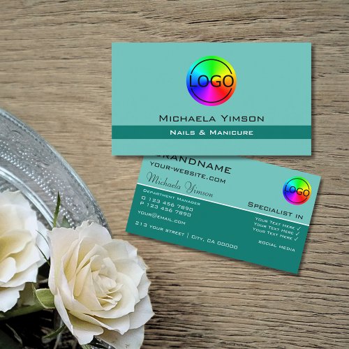 Elegant Teal Classic Chic with Logo Professional Business Card