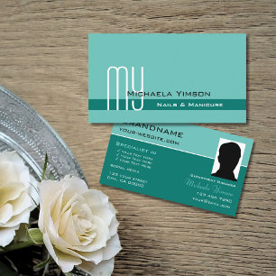Elegant Teal Classic Chic with Monogram and Photo Business Card