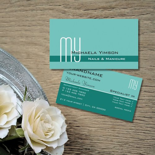 Elegant Teal Classic with Initials Professional Business Card